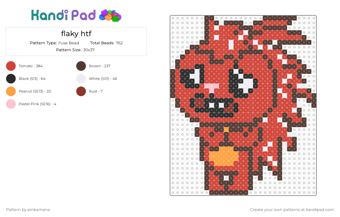 flaky htf - Fuse Bead Pattern by pinkamena on Kandi Pad - brown,red,cute,kawaii,animal,animals,furry,cartoon,happy tree friends
