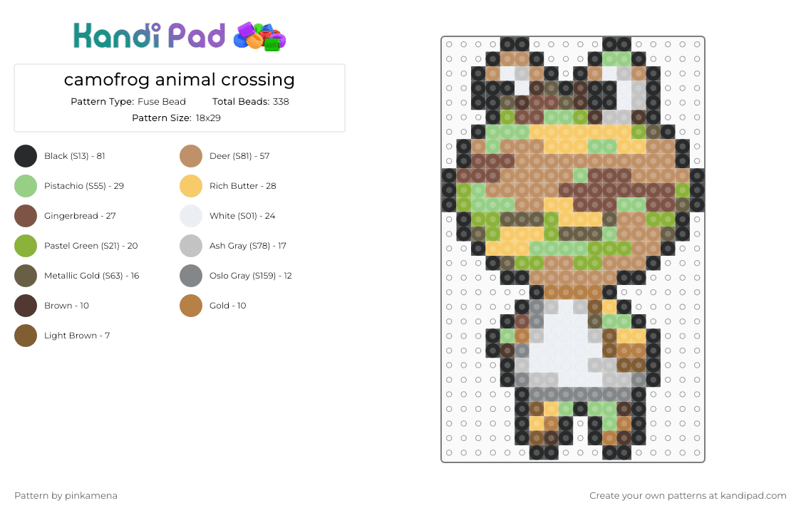 camofrog animal crossing - Fuse Bead Pattern by mangle on Kandi Pad - acnh, acnl, animal, frog, nintendo, sprite, tan, video game