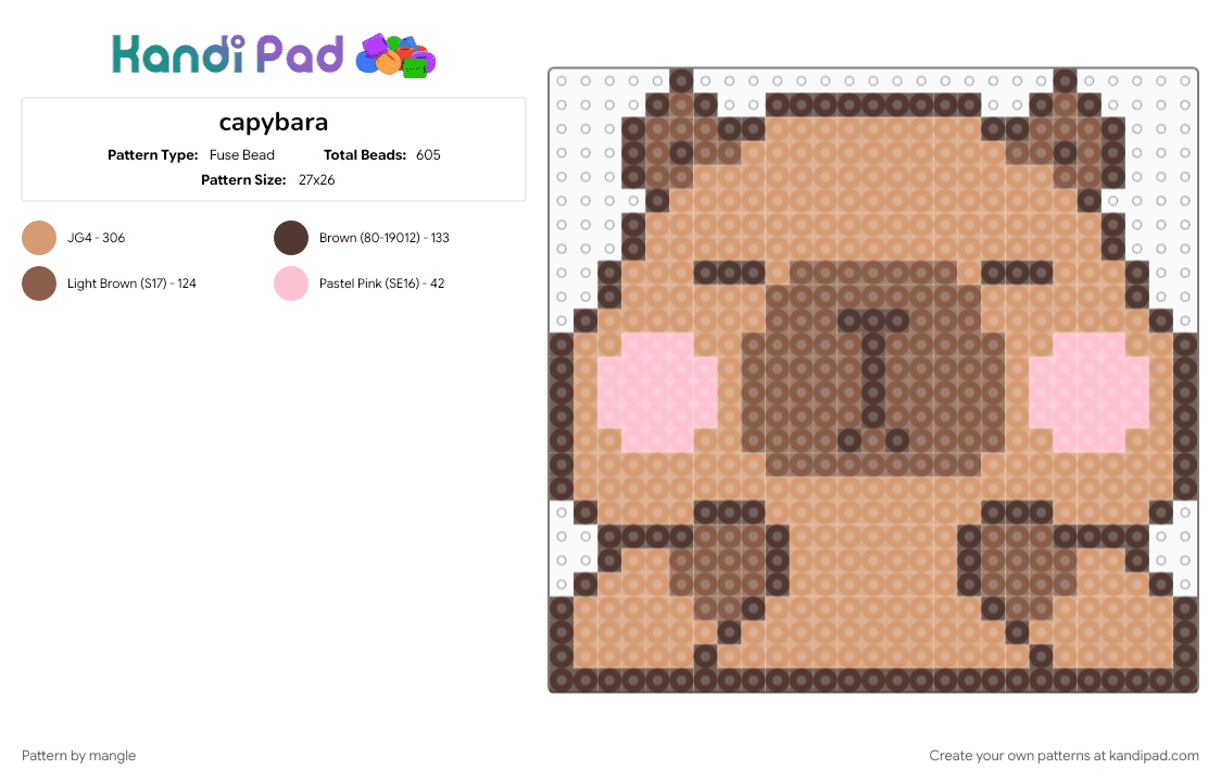 capybara - Fuse Bead Pattern by mangle on Kandi Pad - animal, animals, beige, cute kawaii