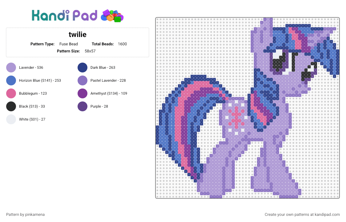 twilie - Fuse Bead Pattern by pinkamena on Kandi Pad - blue,pink,my little pony,mlp,cartoon,horse,cute,animal,animals,twilight sparkle