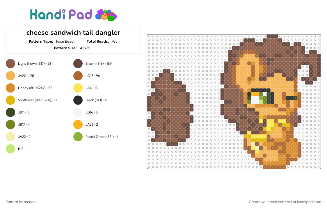 cheese sandwich tail dangler - Fuse Bead Pattern by mangle on Kandi Pad - 2010s, animal animals, brown, cue kawaii, dangle, horse cartoon, keychain, mlp, my little pony, orange, tan