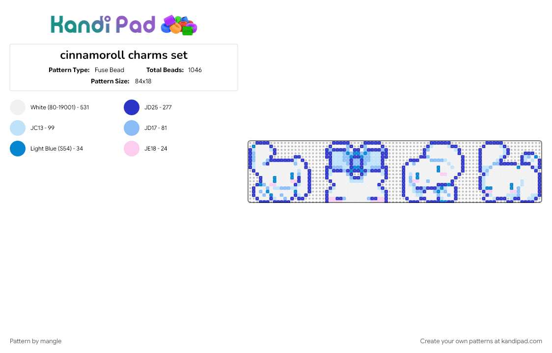 cinnamoroll charms set - Fuse Bead Pattern by mangle on Kandi Pad - accessory, cinnamon roll decora, cinnamonroll charm, cute kawaii sanrio, hello kitty, keychain animals, light blue, puppy dog animal, purple, white