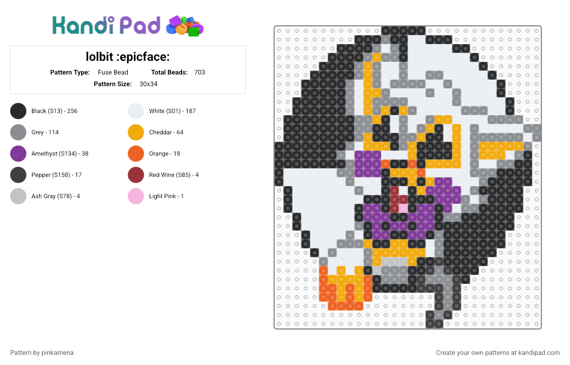 lolbit :epicface: - Fuse Bead Pattern by pinkamena on Kandi Pad - white,gray,orange,fnaf,five nights at freddys