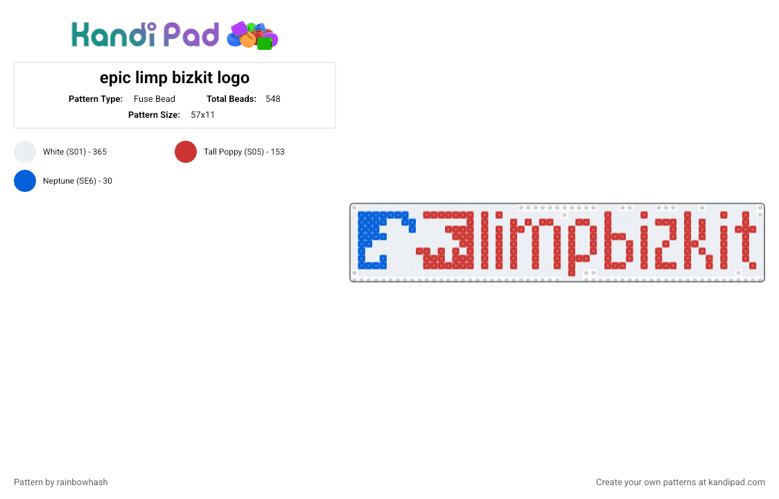 epic limp bizkit logo - Fuse Bead Pattern by mangle on Kandi Pad - band, music, nu metal, numetal, red, rock, white