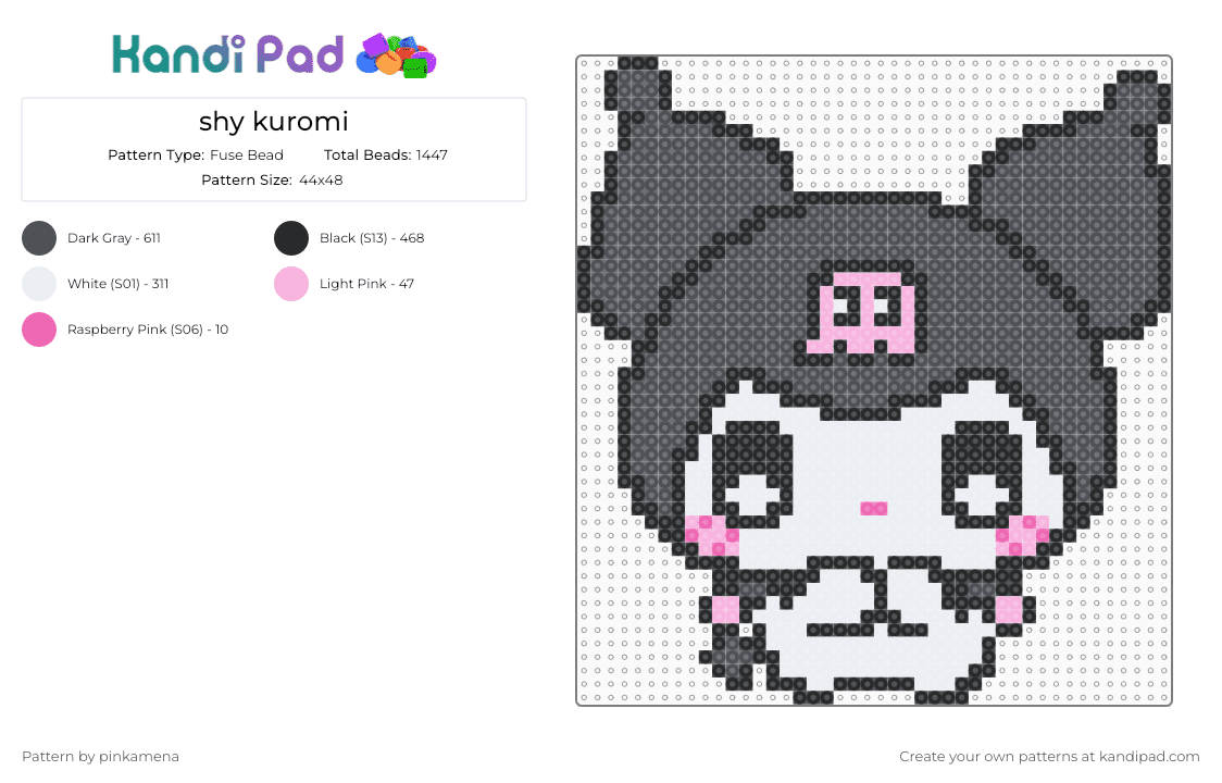 shy kuromi - Fuse Bead Pattern by pinkamena on Kandi Pad - gray,sanrio,hello kitty,cute,kawaii,bunny,rabbit