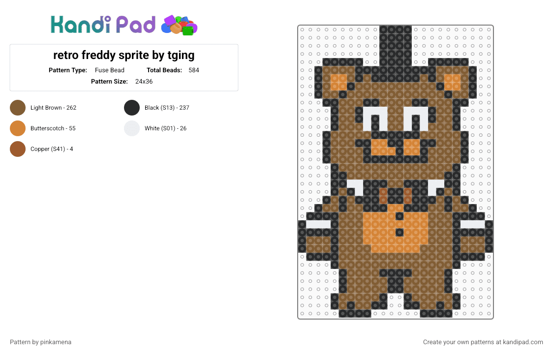 retro freddy sprite by tging - Fuse Bead Pattern by pinkamena on Kandi Pad - tan,fnaf,five nights at freddys,video game,horror,8bit