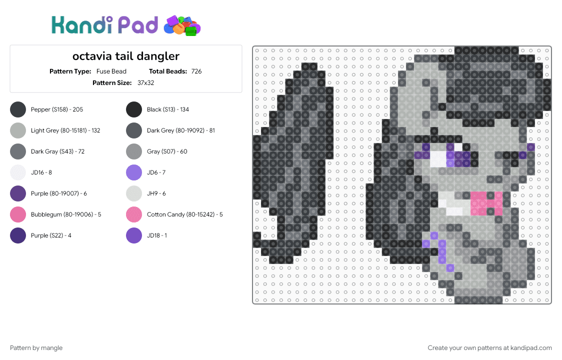 octavia tail dangler - Fuse Bead Pattern by mangle on Kandi Pad - 2010s, animal animals, beige, black, cute kawaii, dangle, gray, horse cartoon, keychain, mlp, my little pony