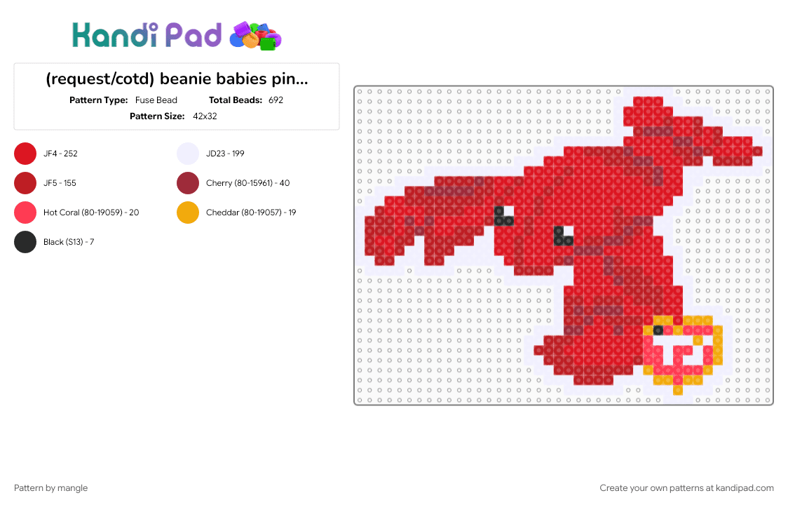 (request/cotd) beanie babies pinchers the lobster - Fuse Bead Pattern by mangle on Kandi Pad - 90s, beanie baby ty, cotdseafood, cute kawaii, plush plushy plushie, plushies plushes, red, stuffed toy toys
