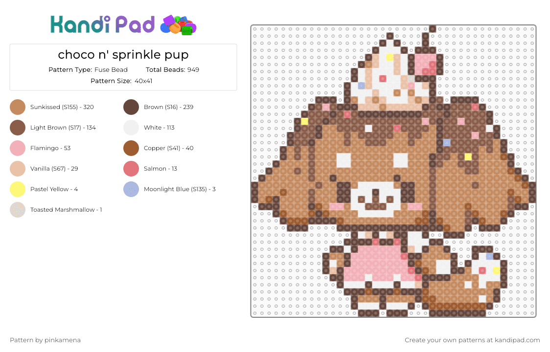 choco n\' sprinkle pup - Fuse Bead Pattern by pinkamena on Kandi Pad - brown,tan,puppy,cute,kawaii,dog,food,chocolate,animal,sweets