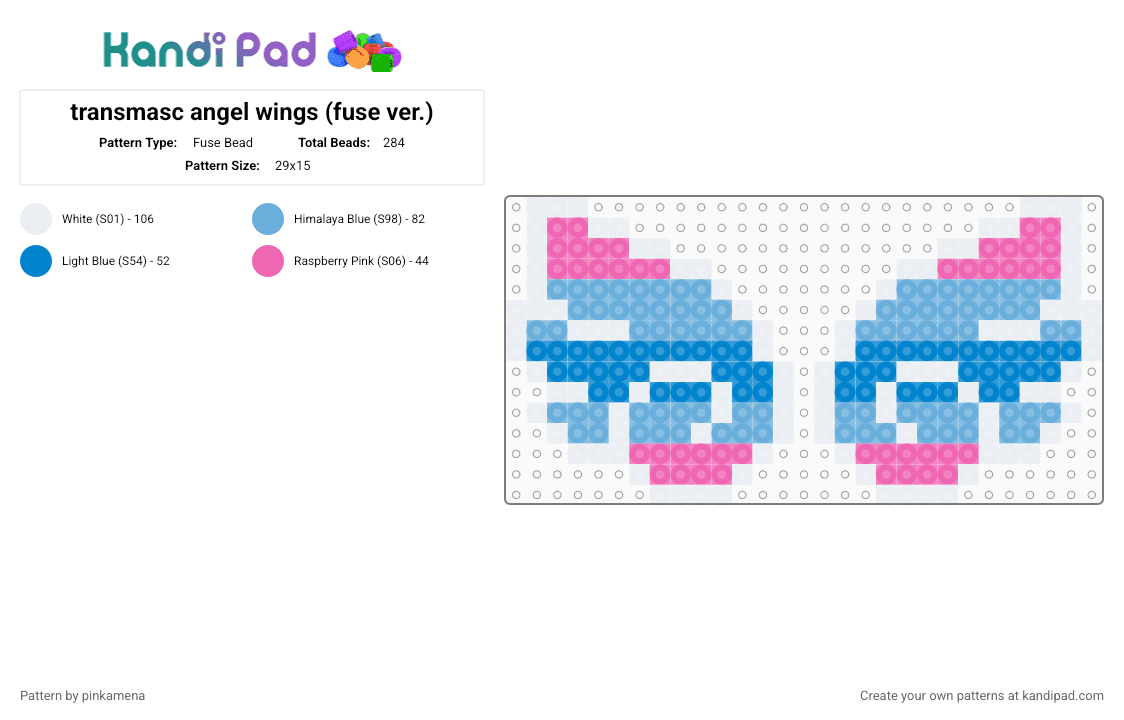 transmasc angel wings (fuse ver.) - Fuse Bead Pattern by pinkamena on Kandi Pad - light blue,accessory,pride,lgbt,lgbtq,lgbtqia,ftm,trans,transgender