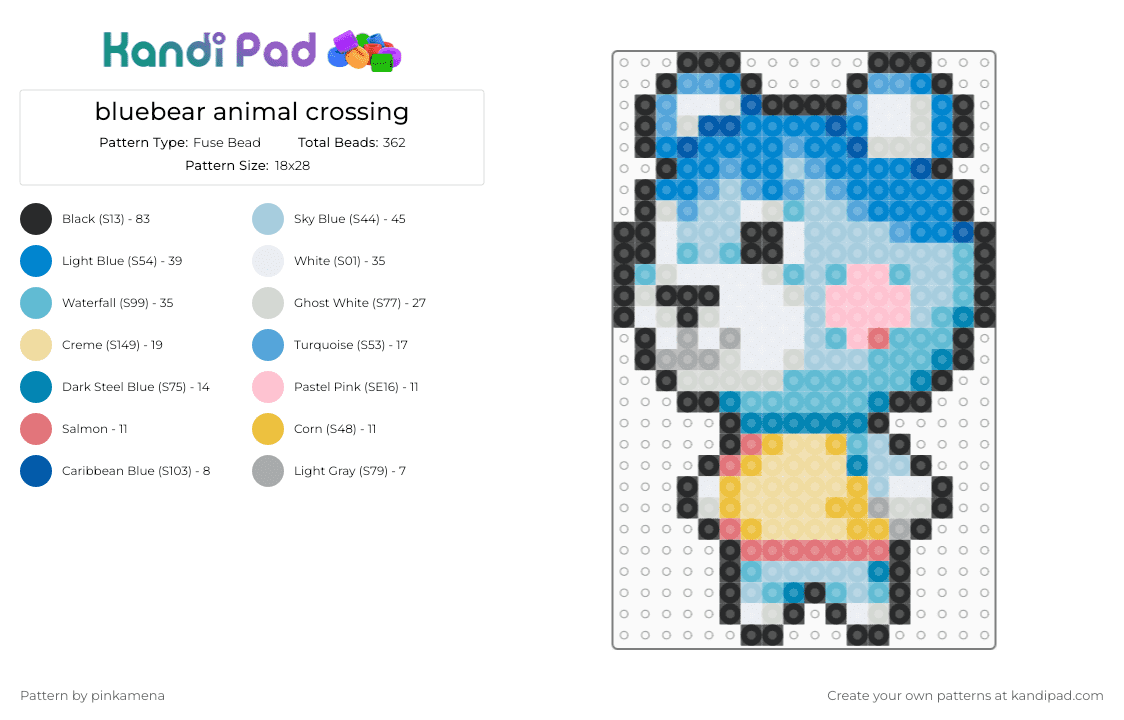bluebear animal crossing - Fuse Bead Pattern by mangle on Kandi Pad - acnh, acnl, animal, bear, blue, cute, light blue, nintendo, video game