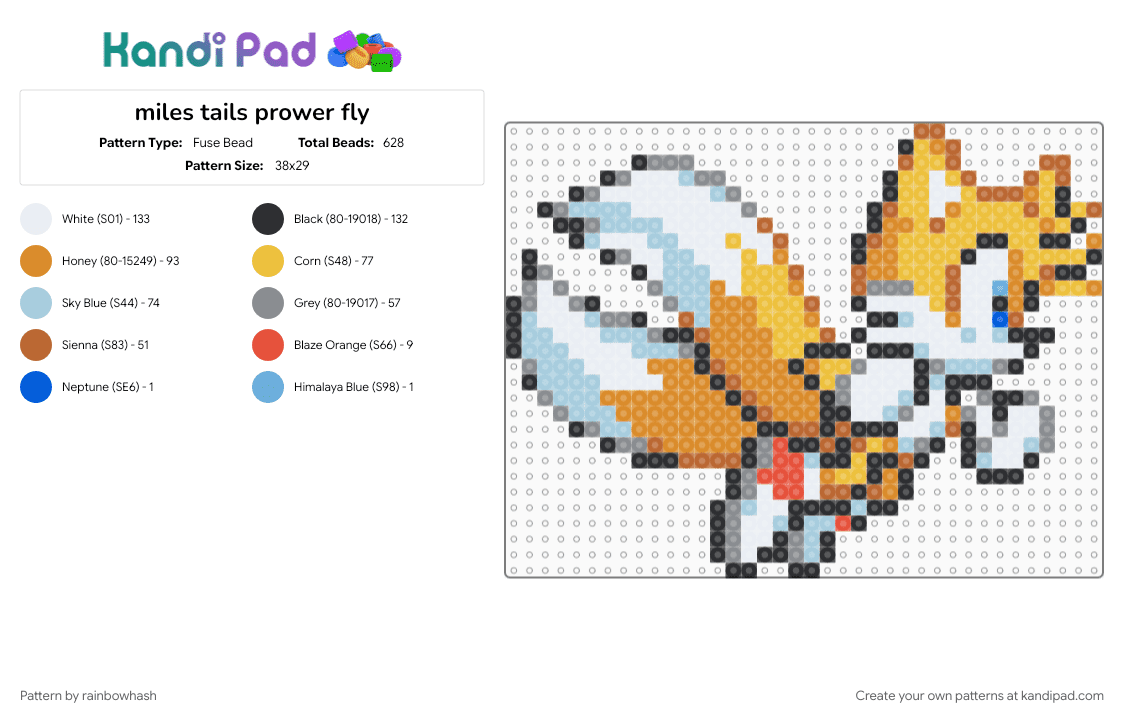 miles tails prower fly - Fuse Bead Pattern by rainbowhash on Kandi Pad - colorful, gray, miles prower, orange, sonic the hedgehog, video game, yellow
