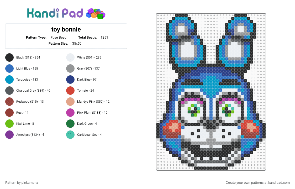 toy bonnie - Fuse Bead Pattern by pinkamena on Kandi Pad - gray,blue,light blue,fnaf,five nights at freddys