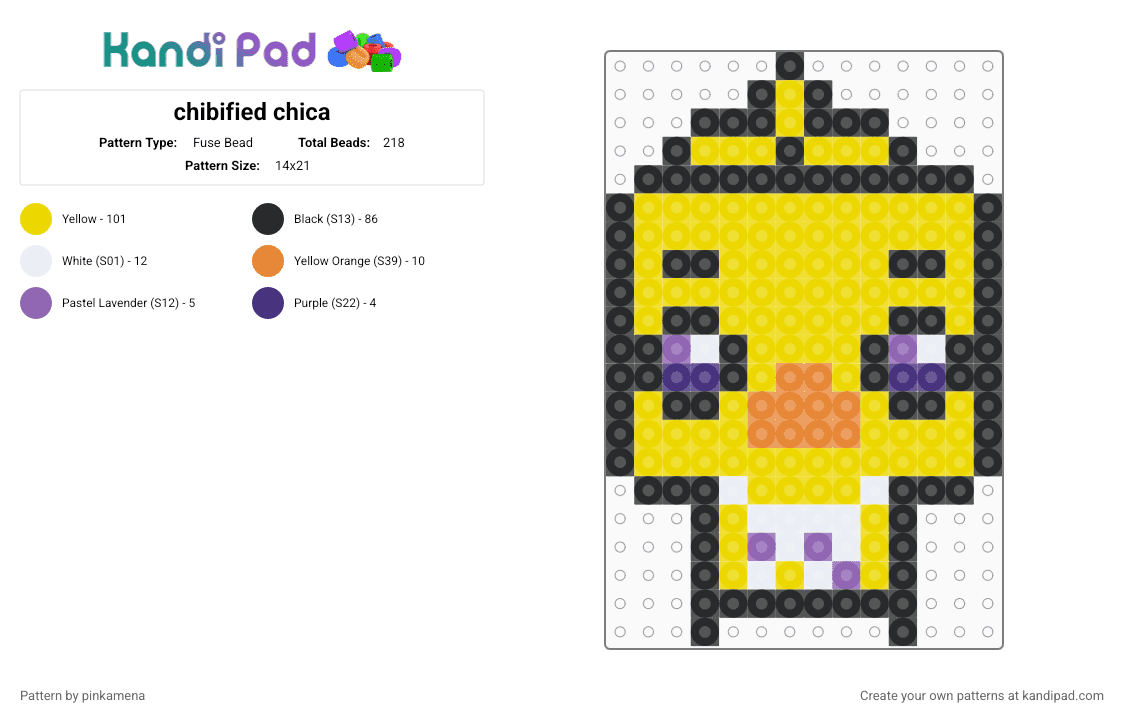 chibified chica - Fuse Bead Pattern by mangle on Kandi Pad - charm, five nights at freddys, fnaf, keychain, mini, video game, yellow
