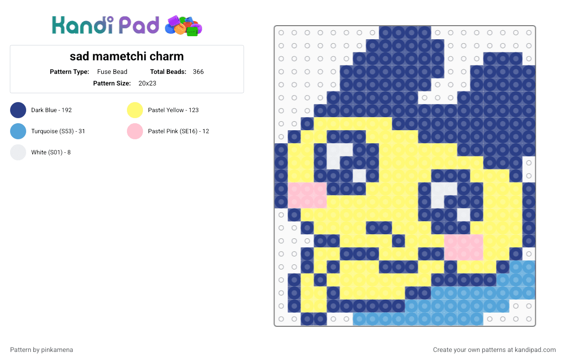 sad mametchi charm - Fuse Bead Pattern by pinkamena on Kandi Pad - blue,yellow,cute,kawaii,animal,tamagotchi,animals,keychain,video game,small