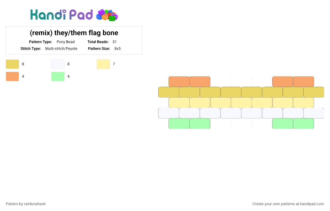 they/them flag bone - Pony Bead Pattern by mangle on Kandi Pad - lgbt, lgbtq, lgbtqia, pride, pronouns, they them, trans gender, transgender, yellow