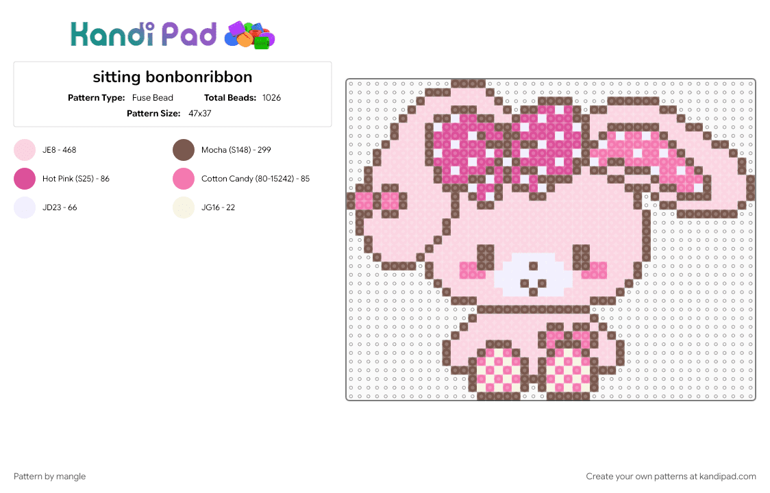 sitting bonbonribbon - Fuse Bead Pattern by mangle on Kandi Pad - animal animals, bunny rabbit, cute kawaii, cutecore kawaiicore, decora, pink, sanrio, tan
