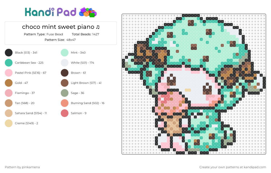choco mint sweet piano ♫ - Fuse Bead Pattern by pinkamena on Kandi Pad - teal,light blue,tan,sanrio,hello kitty,cute,kawaii,sheep,lamb,ice cream,animal