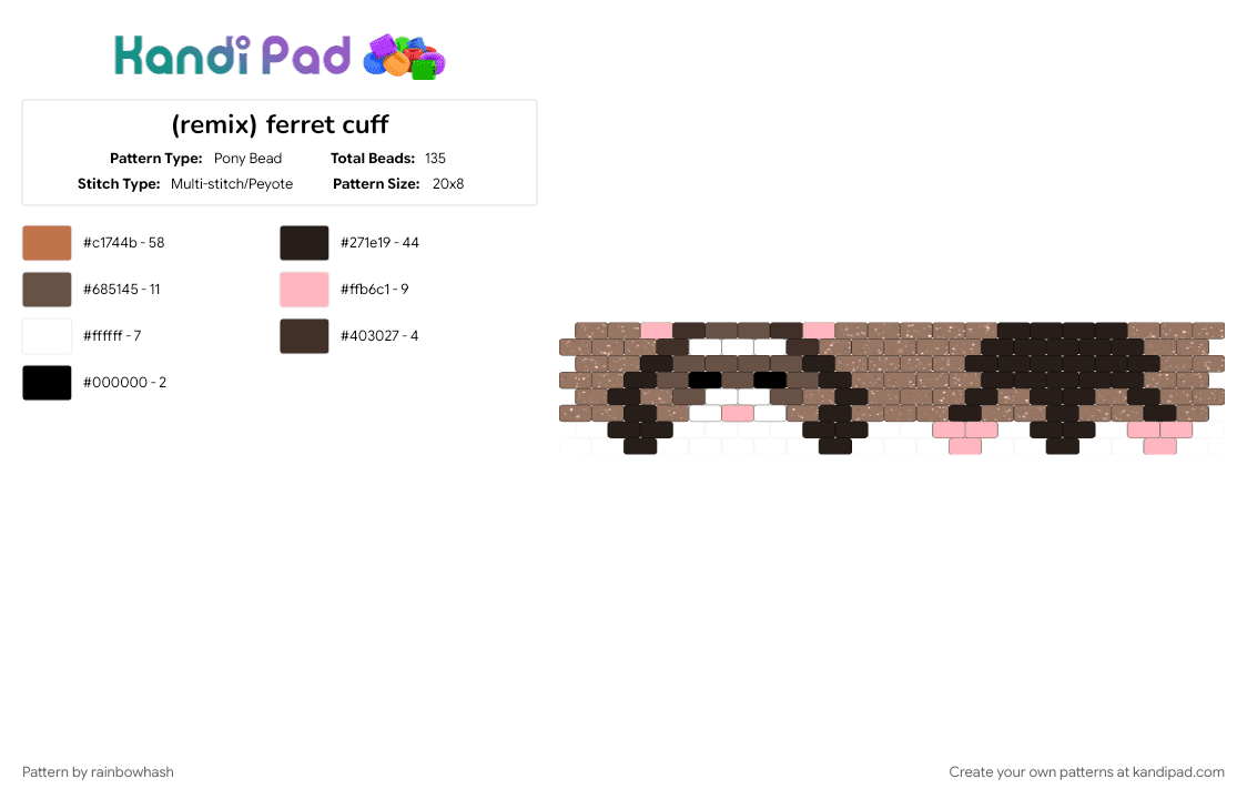 ferret cuff - Pony Bead Pattern by mangle on Kandi Pad - animal, animals, cute, tan