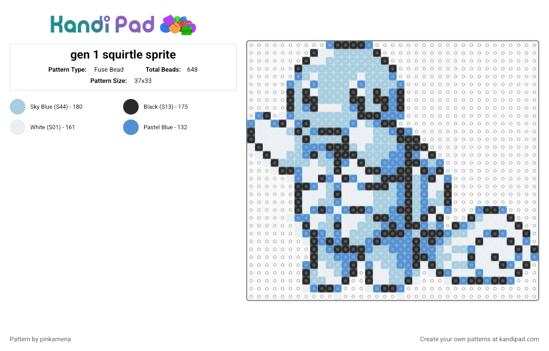 gen 1 squirtle sprite - Fuse Bead Pattern by rainbowhash on Kandi Pad - animal, cute, light blue, nintendo, pokmon, starter, starters, turtle, video game, white