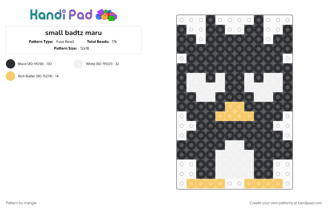 small badtz maru - Fuse Bead Pattern by mangle on Kandi Pad - animal animals, bird, black, charms, cute kawaii, keychain charm, sanrio hello kitty, small easy, white, yellow