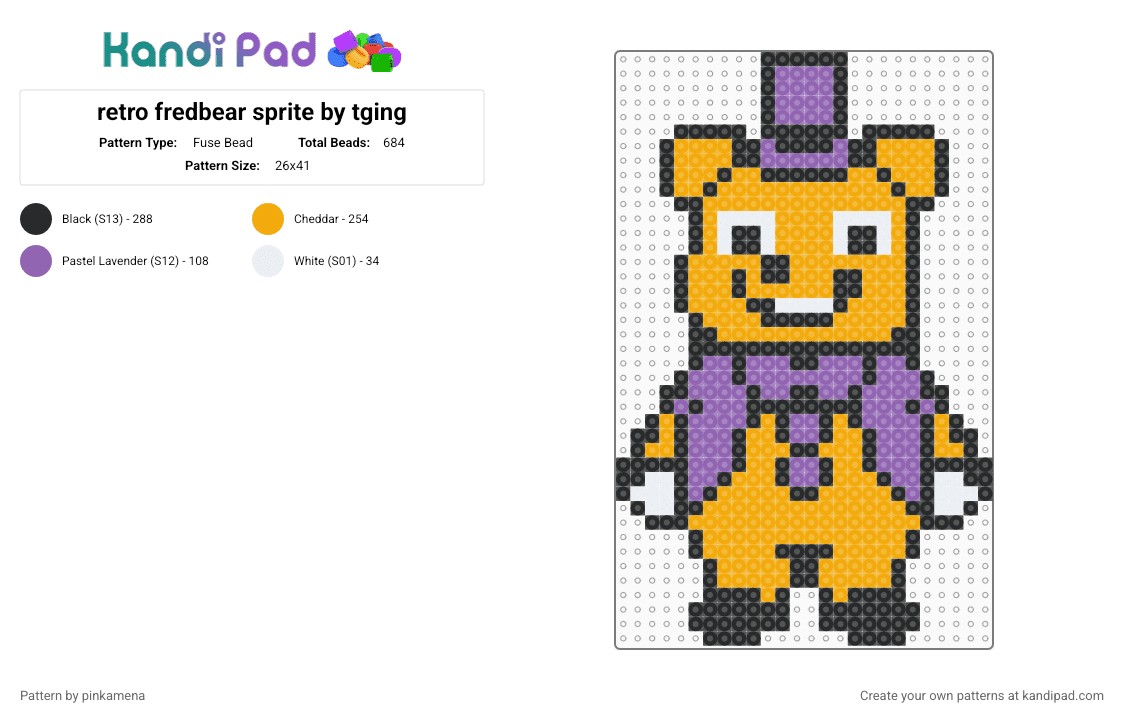 retro fredbear sprite by tging - Fuse Bead Pattern by pinkamena on Kandi Pad - orange,pink,fnaf,five nights at freddys,video game,horror,golden freddy