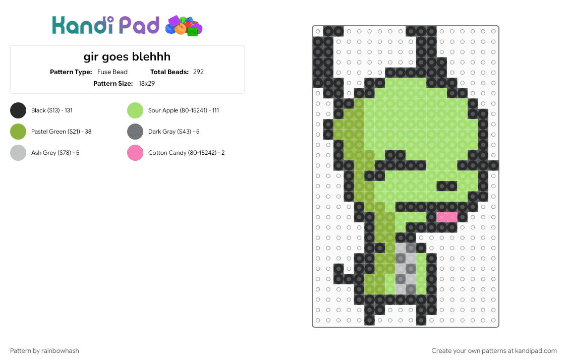 gir goes blehhh - Fuse Bead Pattern by mangle on Kandi Pad - animated, animation, cartoon, green, invader zim, nickelodeon, puppy dog, tv show