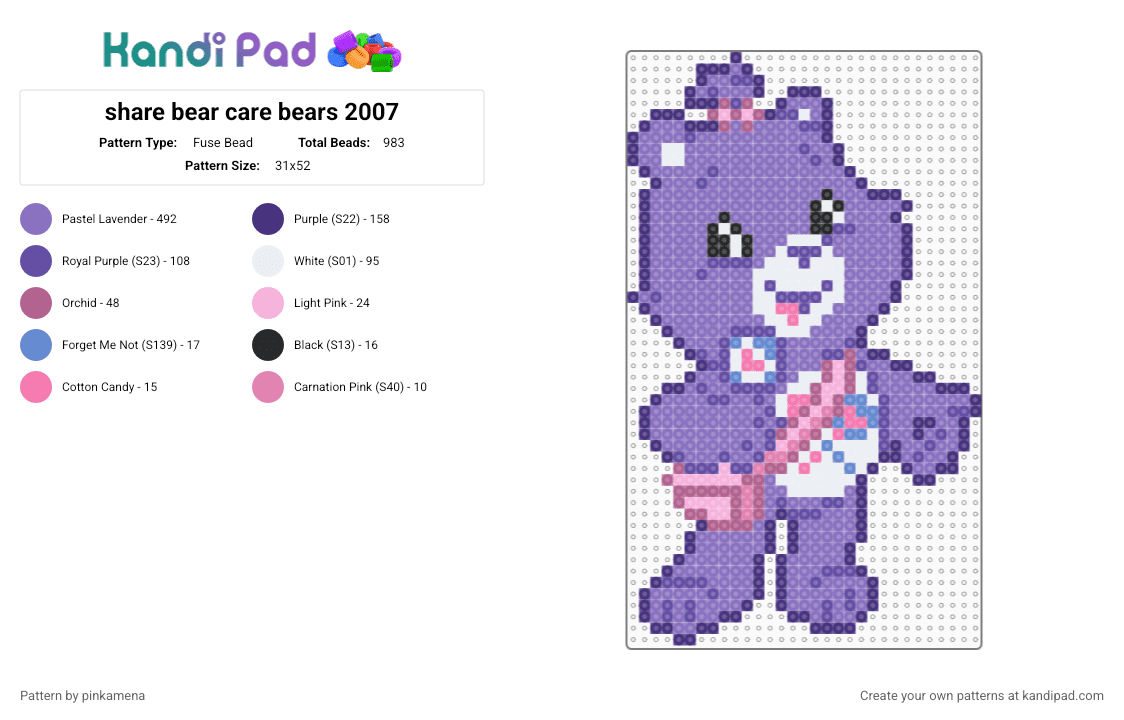 share bear care bears 2007 - Fuse Bead Pattern by rainbowhash on Kandi Pad - animal, blue, care bear, carebear, carebears, cartoon, cute, kawaii, sharebear