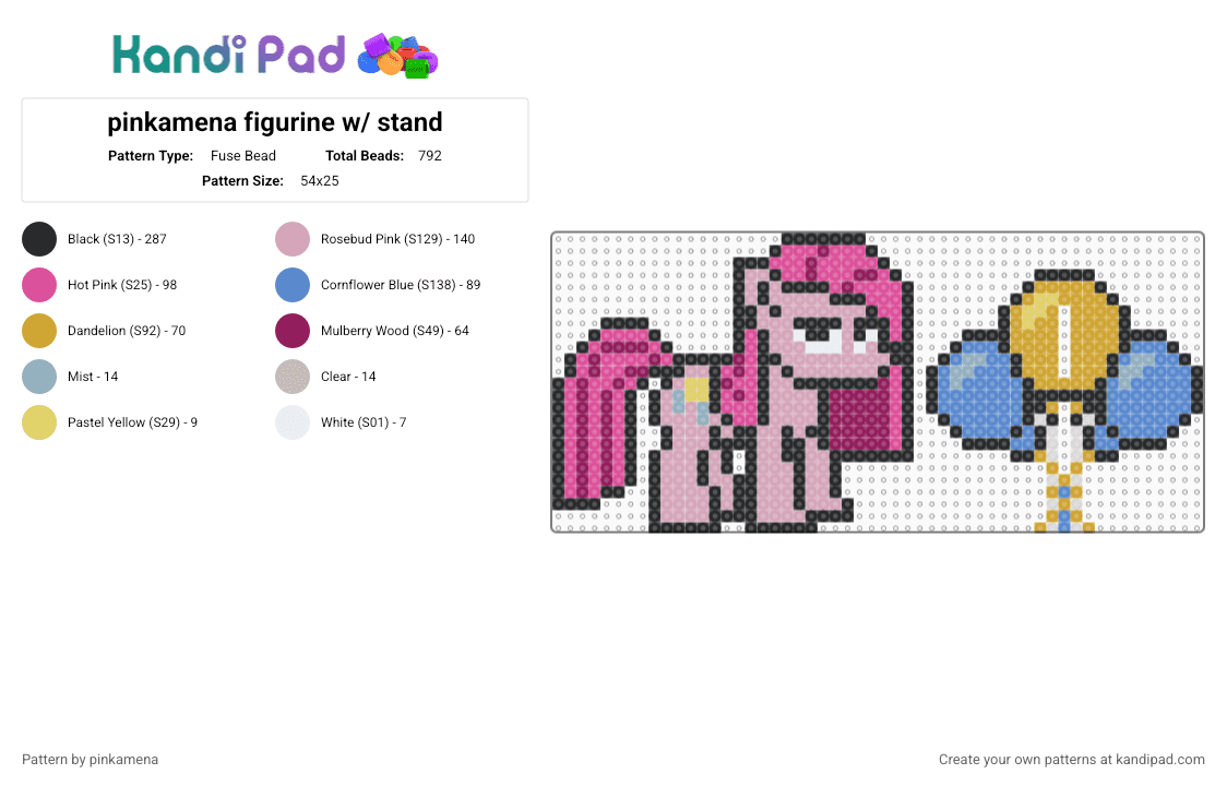 pinkamena standee - Fuse Bead Pattern by pinkamena on Kandi Pad - pink,blue,my little pony,mlp,animal,cartoon,3d,figure,pinkie pie,figurine