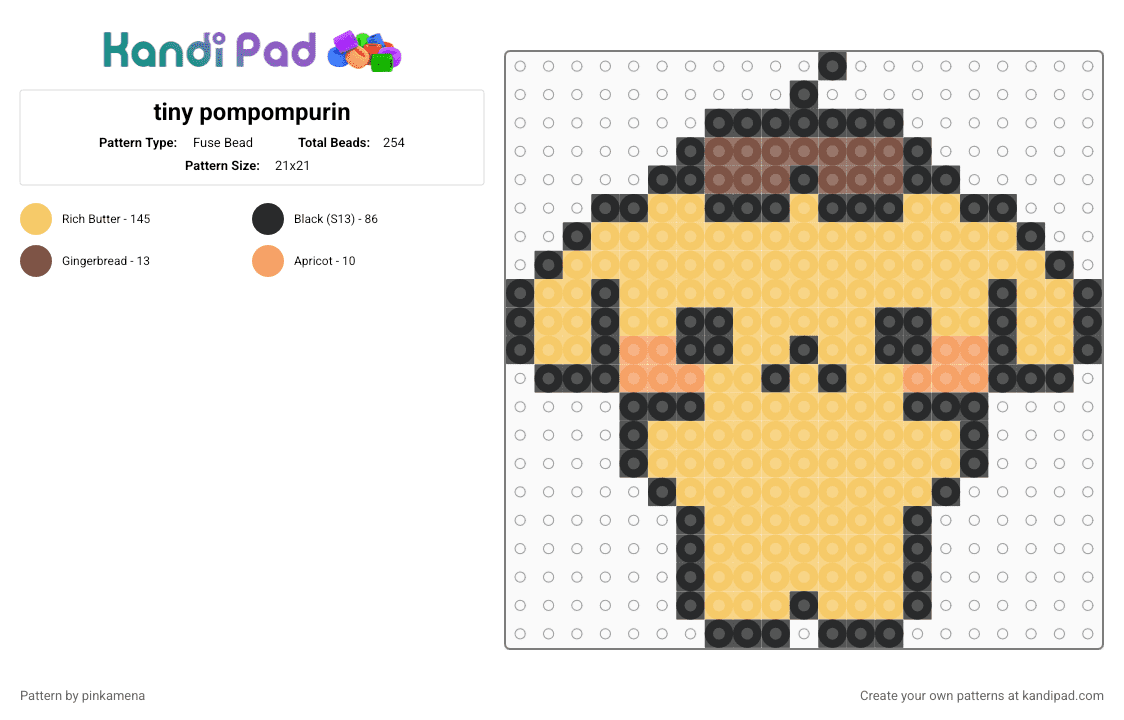 tiny pompompurin - Fuse Bead Pattern by pinkamena on Kandi Pad - yellow,cute,kawaii,puppy dog,sanrio,hello kitty,animal,charm,small