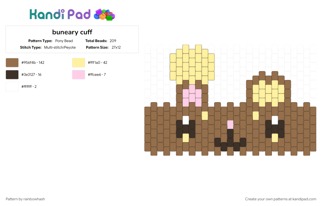 buneary cuff - Pony Bead Pattern by mangle on Kandi Pad - animal, bunny rabbit, cute kawaii, decora, pokmon nintendo, scene, scenemo bunny rabbit, tan, video game
