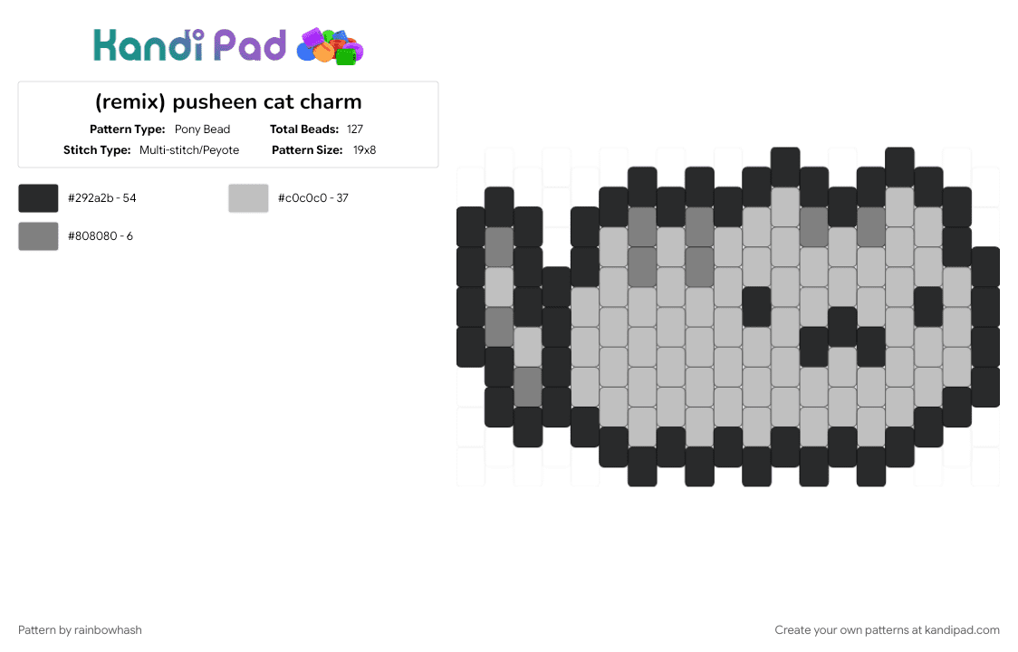 pusheen cat charm - Pony Bead Pattern by mangle on Kandi Pad - animal, animals, beige, cute, decora, kawaii, keychain, kitten, kitty cat