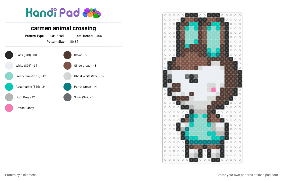 carmen animal crossing - Fuse Bead Pattern by pinkamena on Kandi Pad - light blue,teal,brown,tan,acnh,acnl,nintendo,video game,bunny rabbit,cute,animal