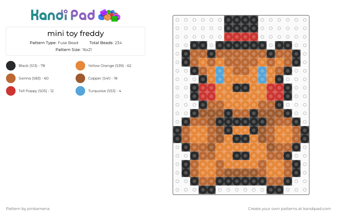 mini toy freddy - Fuse Bead Pattern by rainbowhash on Kandi Pad - tan,orange,small,tiny,charm,keychain,fnaf,five nights at freddys,video game,easy