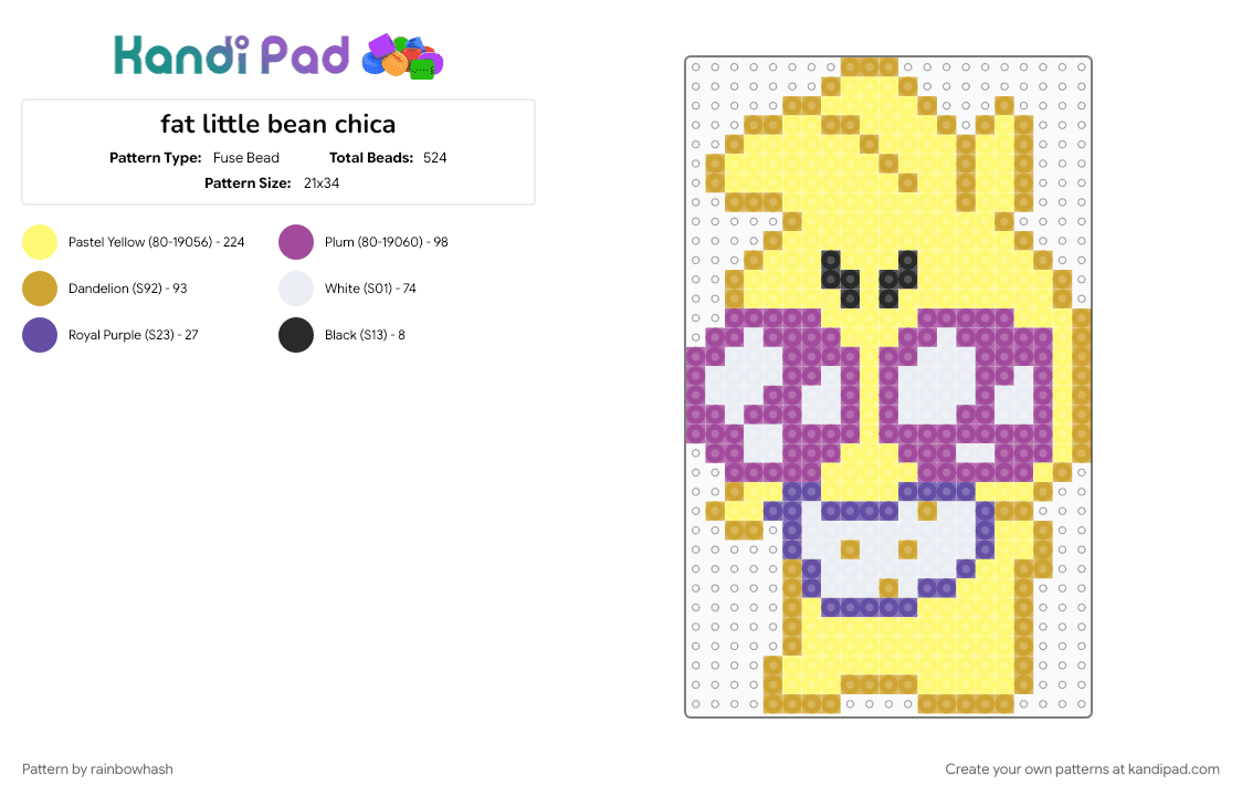 fat little bean chica - Fuse Bead Pattern by rainbowhash on Kandi Pad - five nights at freddys, fnaf, video game, yellow