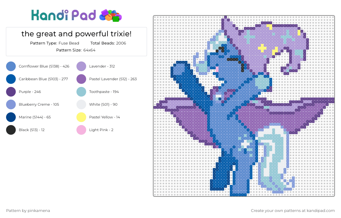 the great and powerful trixie! - Fuse Bead Pattern by pinkamena on Kandi Pad - pink,blue,mlp,my little pony,trixie lulamoon