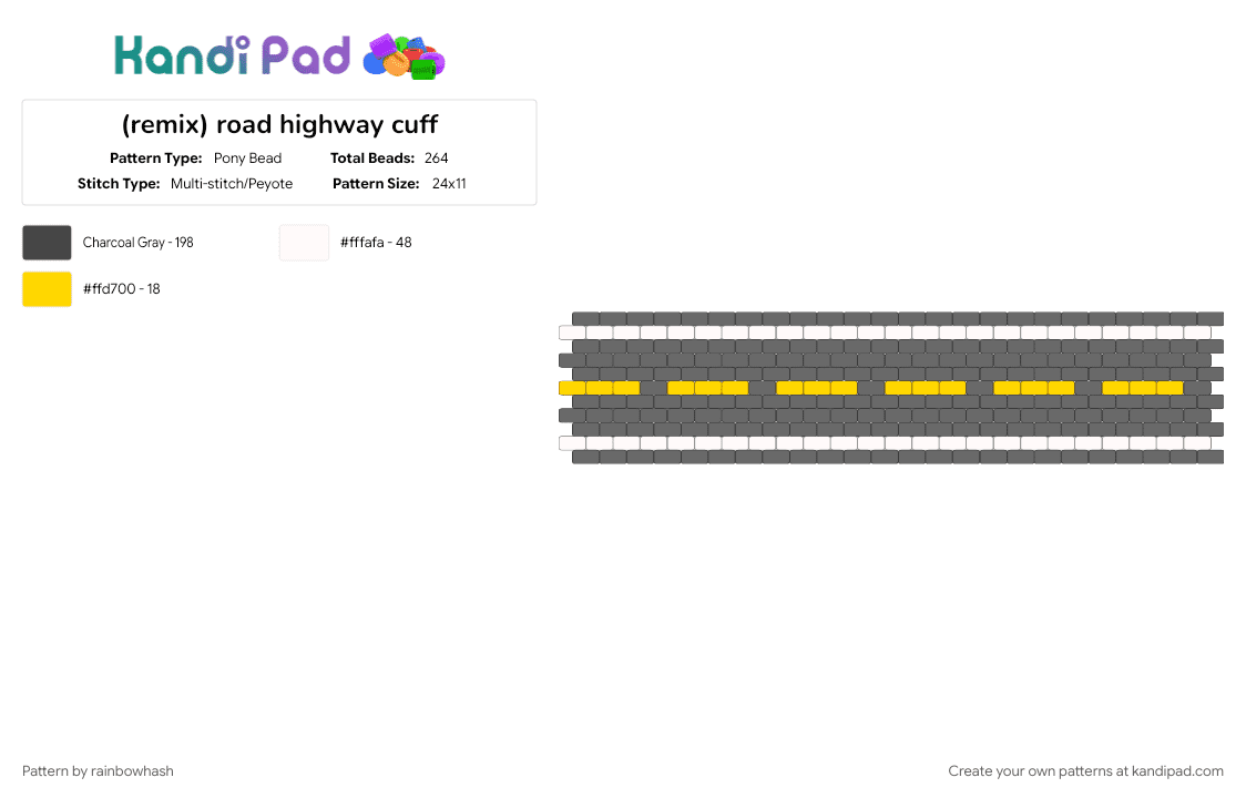 (remix) road highway cuff - Pony Bead Pattern by rainbowhash on Kandi Pad - car, cars, drive, driving, gray, road trip, roadtrip