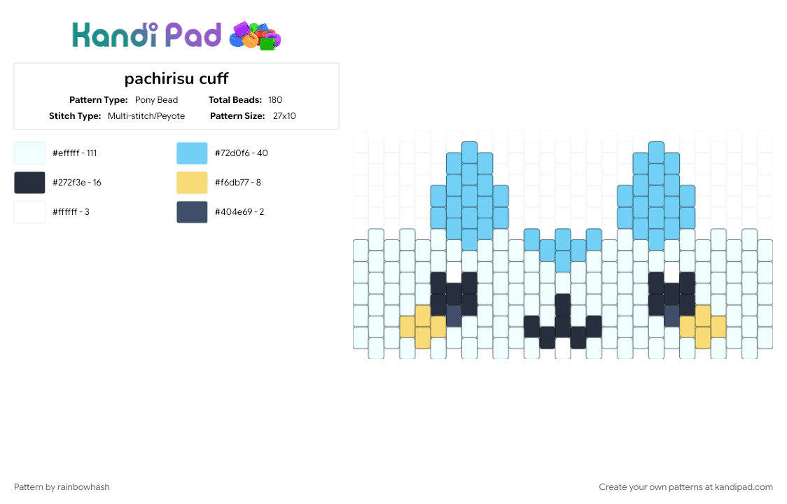 pachirisu cuff - Pony Bead Pattern by mangle on Kandi Pad - animal, animals, cute kawaii, decora, light blue, pokmon nintendo, scene, scenemo squirrel, video game, white