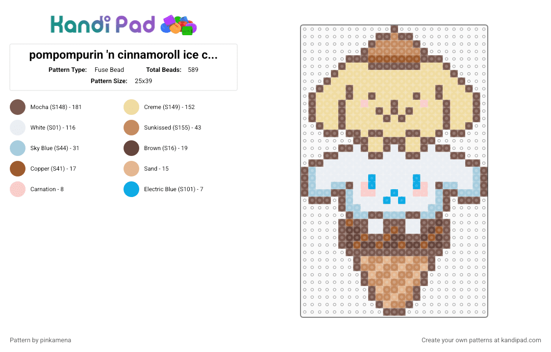 pompompurin \'n cinnamoroll ice cream - Fuse Bead Pattern by pinkamena on Kandi Pad - tan,beige,cute,kawaii,sanrio,puppy dog,hello kitty,food,sweets