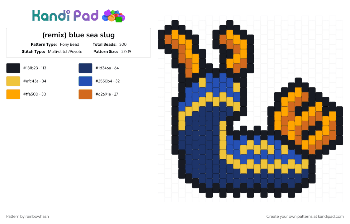 blue sea slug - Pony Bead Pattern by mangle on Kandi Pad - animal, animals, blue, cute, sea creature, seaslug, snail, water