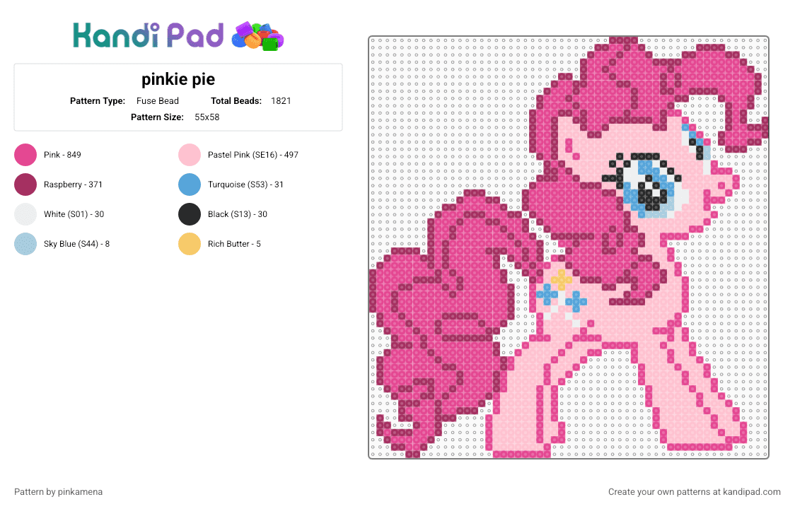 pinkie pie - Fuse Bead Pattern by rainbowhash on Kandi Pad - pink,mlp,my little pony,horse,animal,cartoon