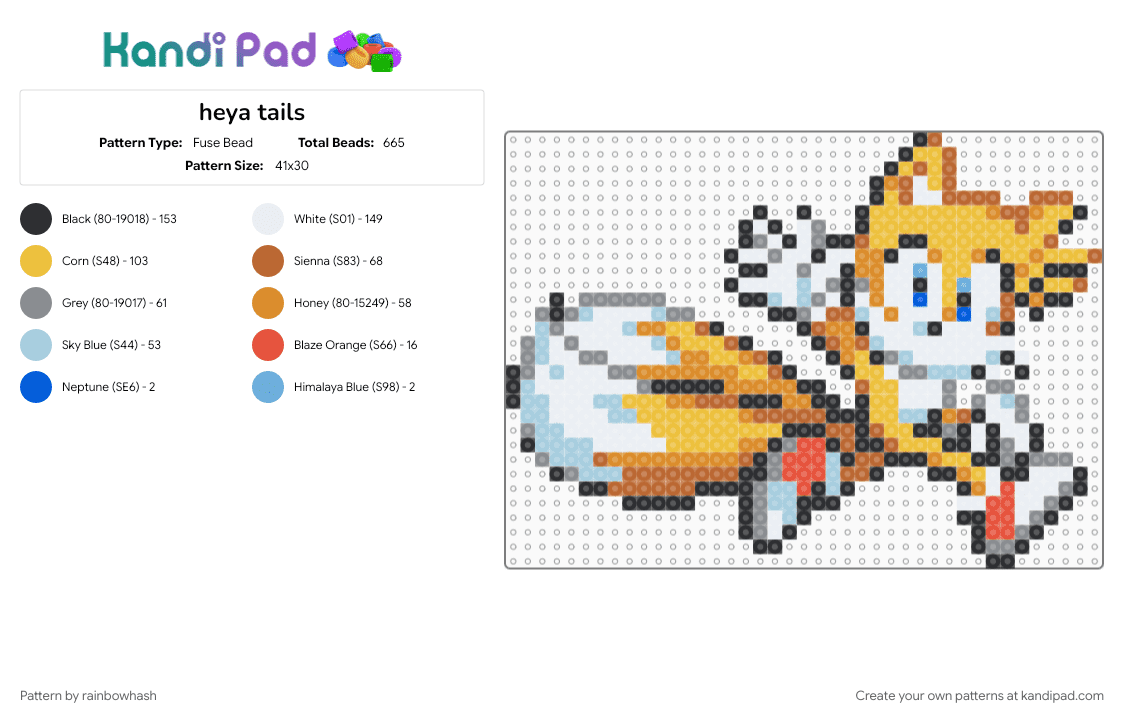 heya tails - Fuse Bead Pattern by rainbowhash on Kandi Pad - colorful, gray, light blue, miles prower, orange, sonic the hedgehog, video game