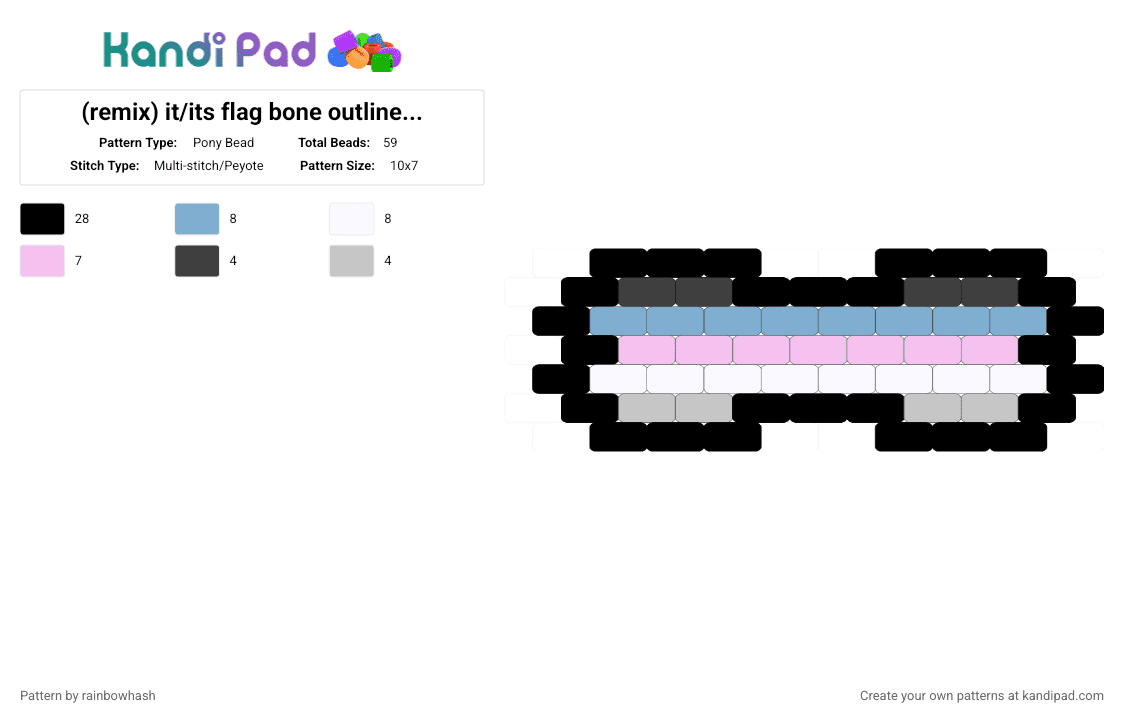 it/its flag bone outline ver - Pony Bead Pattern by mangle on Kandi Pad - black, it its, lgbt, lgbtq, lgbtqia, light blue, pink, pride, pronouns, trans gender, transgender