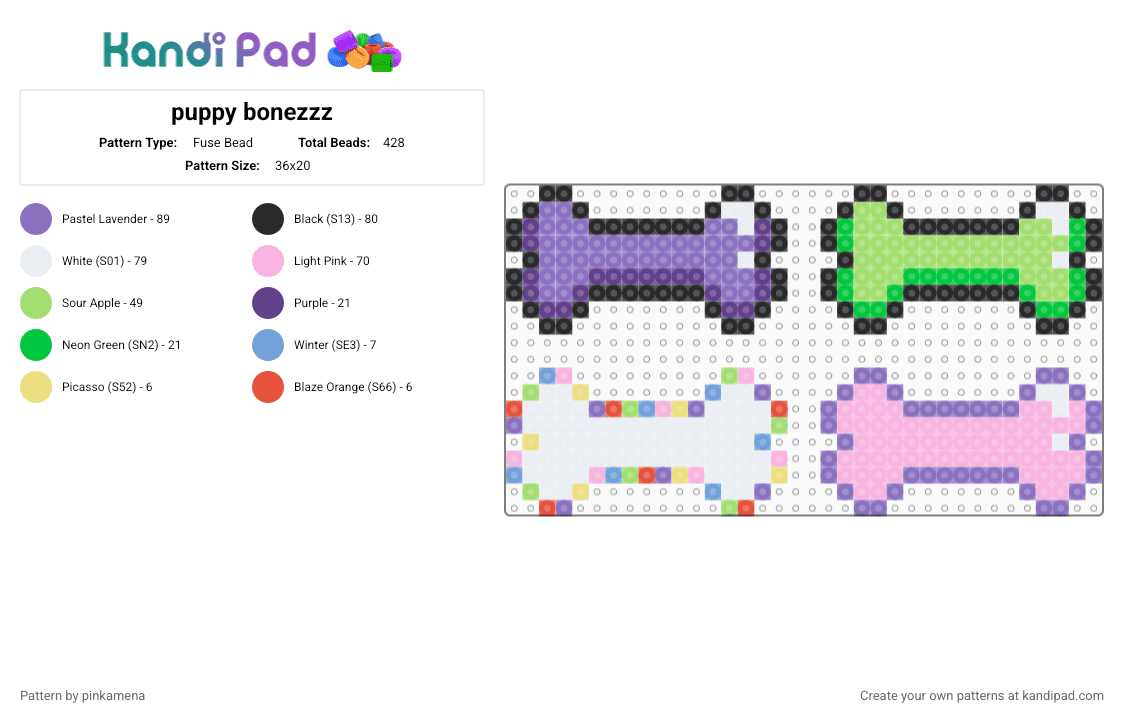 puppy bonezzz - Fuse Bead Pattern by pinkamena on Kandi Pad - blue,green,pink,cute,kawaii,bones,charm,keychain,scene,colorful,dog