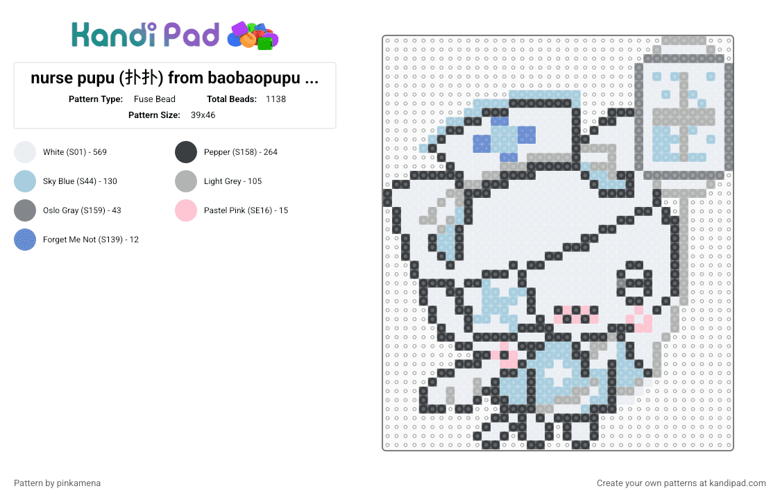 nurse pupu (扑扑) from baobaopupu (饱饱扑扑) - Fuse Bead Pattern by pinkamena on Kandi Pad - white,light blue,beige,animal,kawaii,cute,kitty,kitten,cat,small,chibi