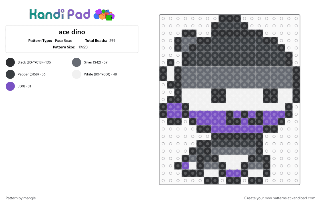 ace dino - Fuse Bead Pattern by mangle on Kandi Pad - asexual, dinosaur, gray, lgbt, lgbtq, lgbtqia, pride, purple