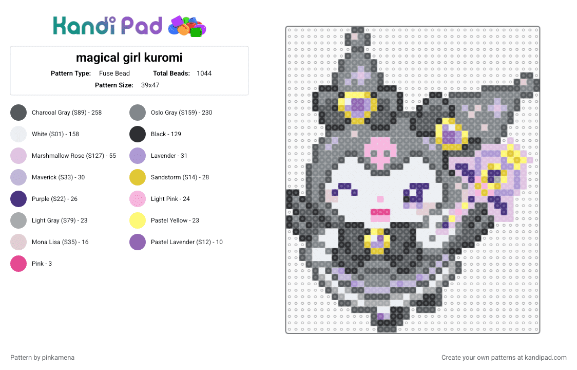 magical girl kuromi - Fuse Bead Pattern by pinkamena on Kandi Pad - gray,sanrio,hello kitty,cute,kawaii,animal,lolita,gothic