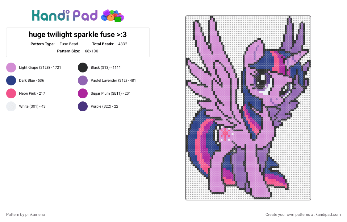 huge twilight sparkle fuse >:3 - Fuse Bead Pattern by pinkamena on Kandi Pad - pink,mlp,my little pony
