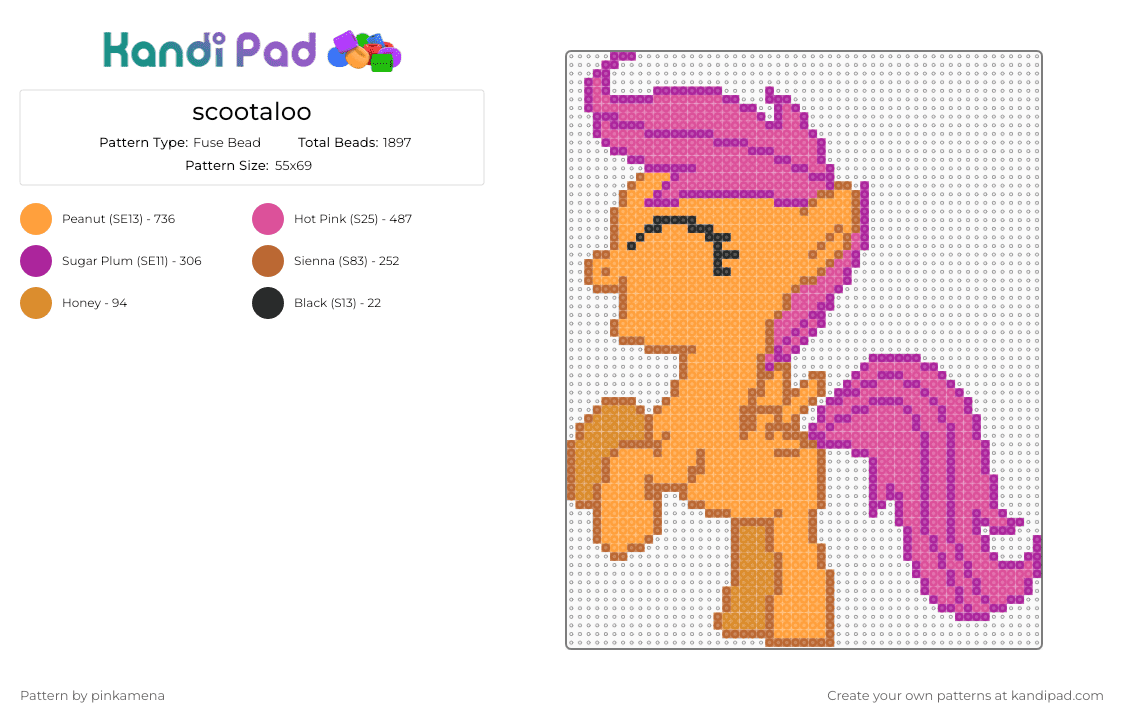 scootaloo - Fuse Bead Pattern by rainbowhash on Kandi Pad - mlp, my little pony, orange, pink
