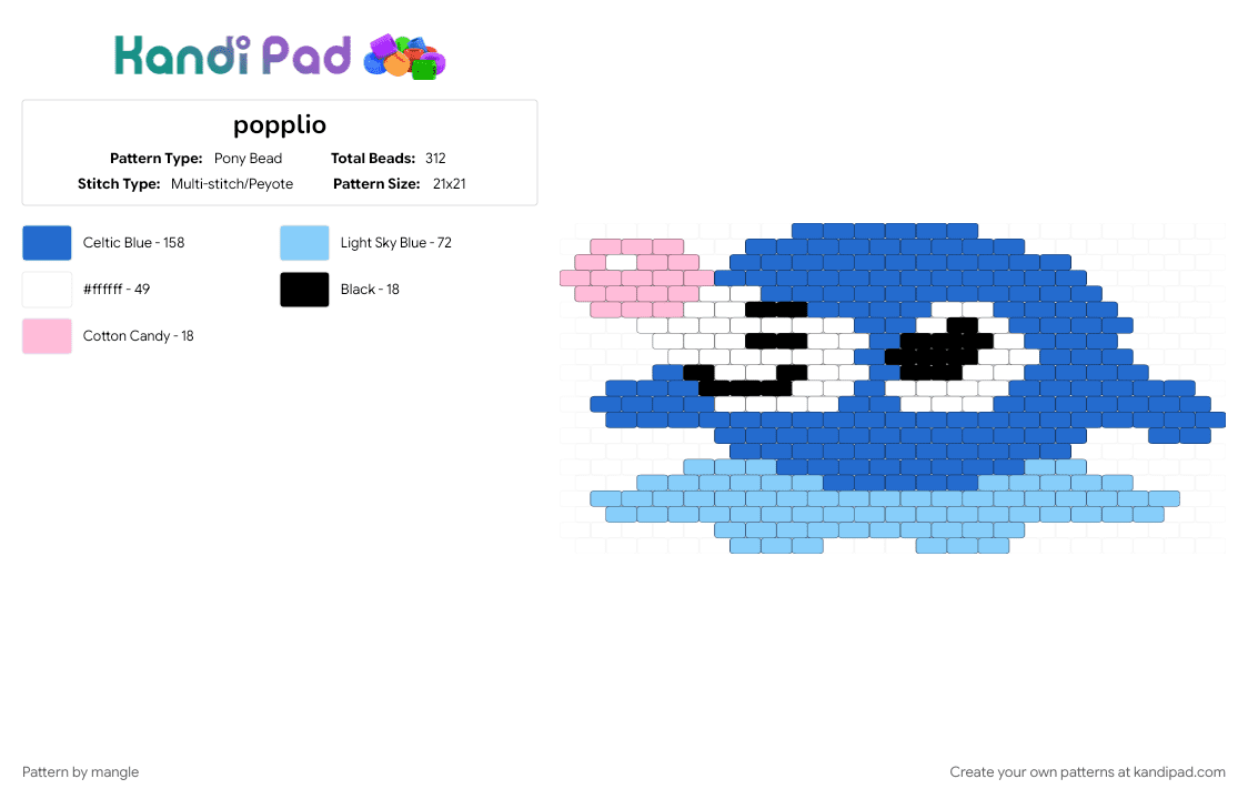 popplio - Pony Bead Pattern by mangle on Kandi Pad - animal animals, blue, cute kawaii, games, panel wall decor, pokemon, seal seals